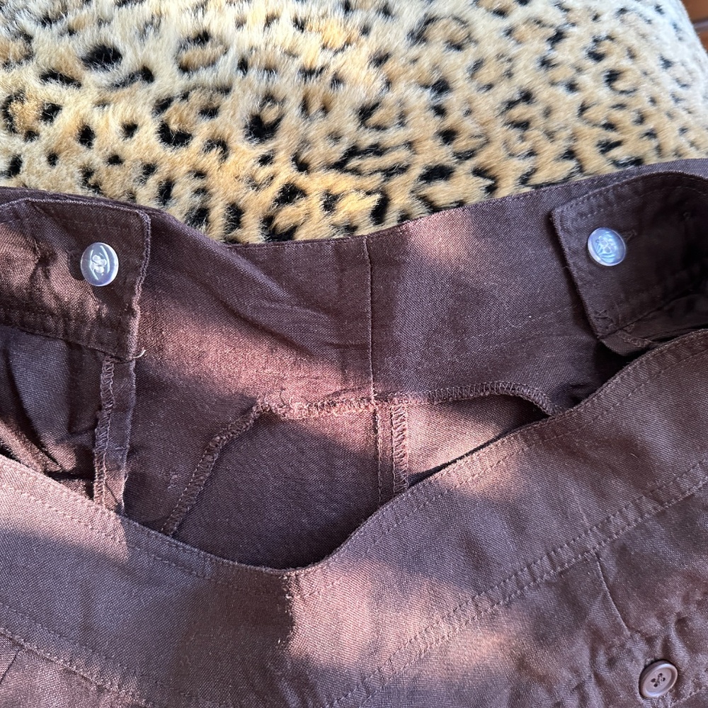 Vintage 90s Sherry Taylor Ramie Rayon Brown Sailor Trousers Wide Leg Medium - Picture 11 of 11